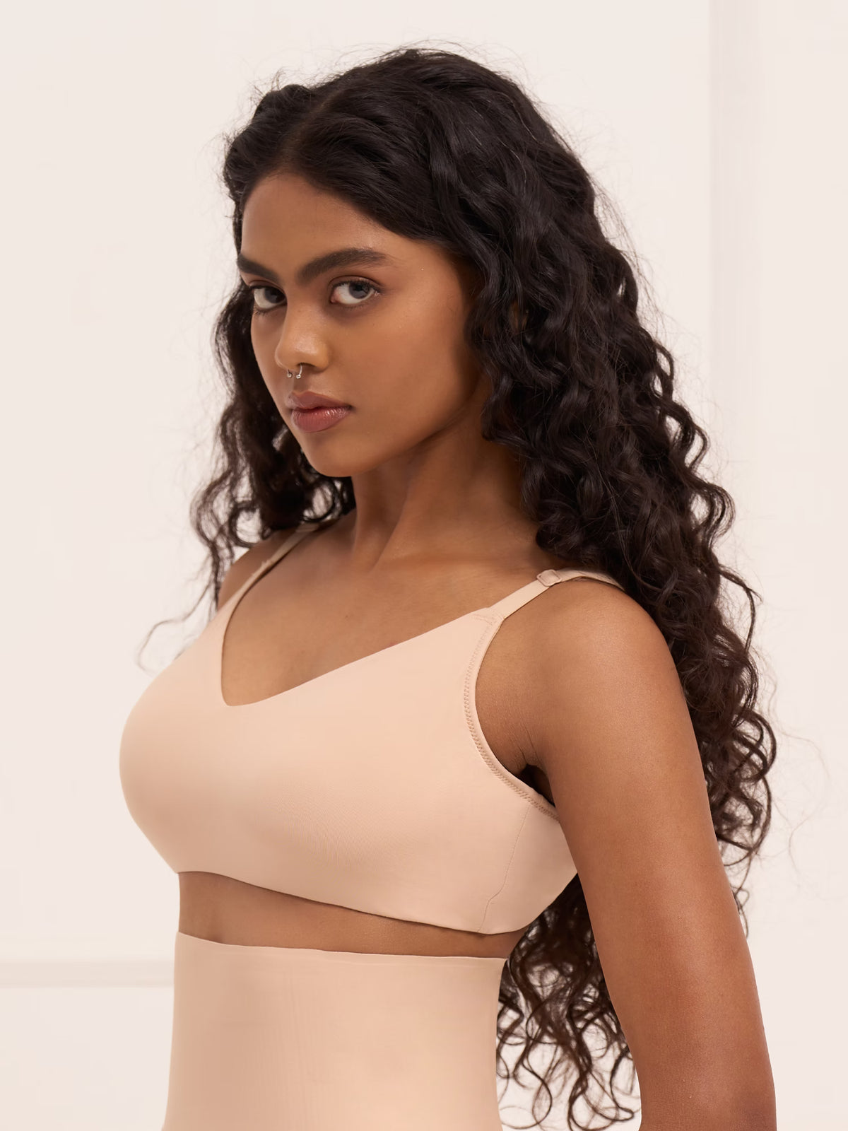 Crossover Bralette - Non-Padded Seamless Balconette Bra with V-Neck Design