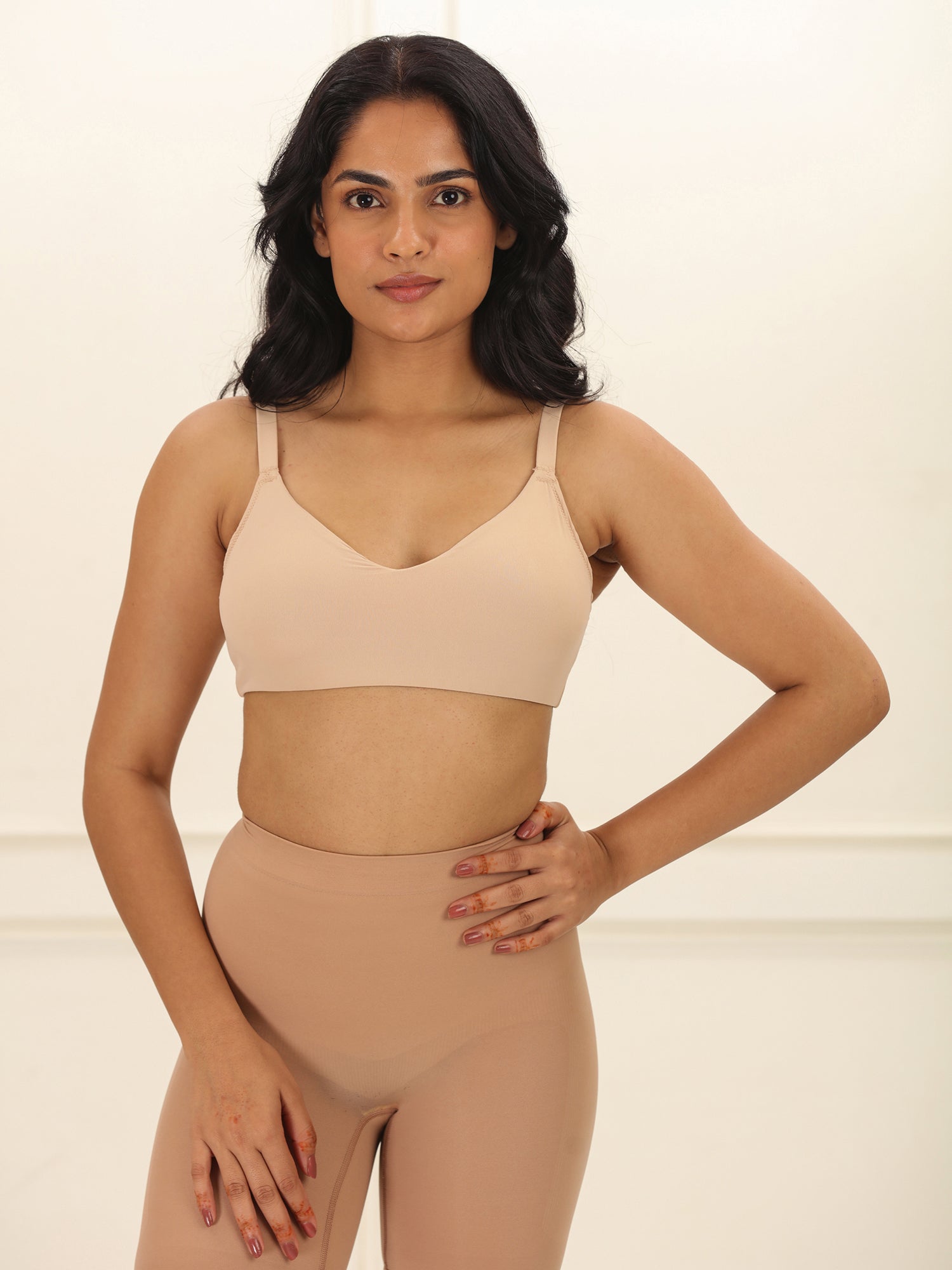 Crossover Bralette - Non-Padded Seamless Balconette Bra with V-Neck Design