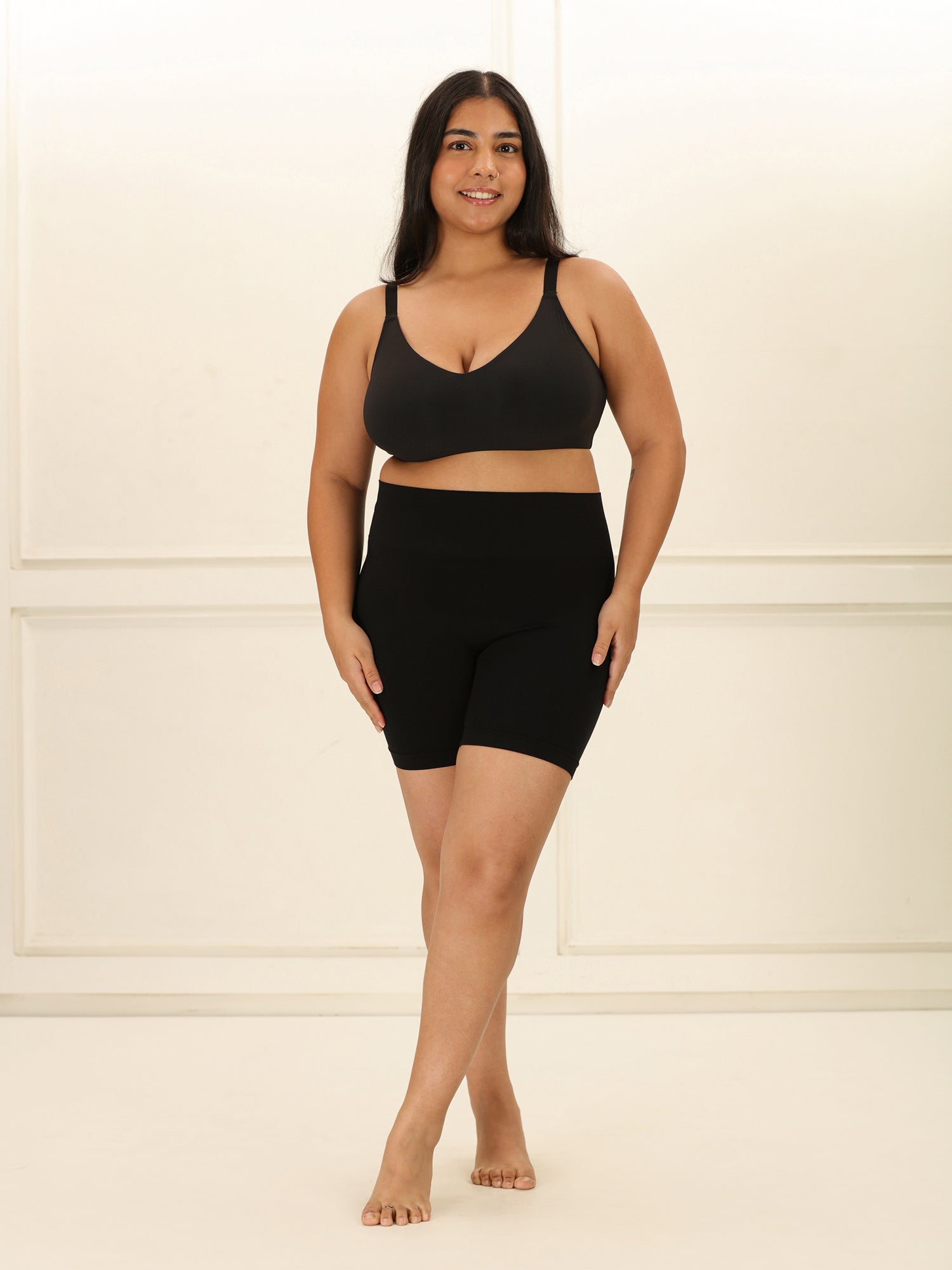 Crossover Bralette - Non-Padded Seamless Balconette Bra with V-Neck Design