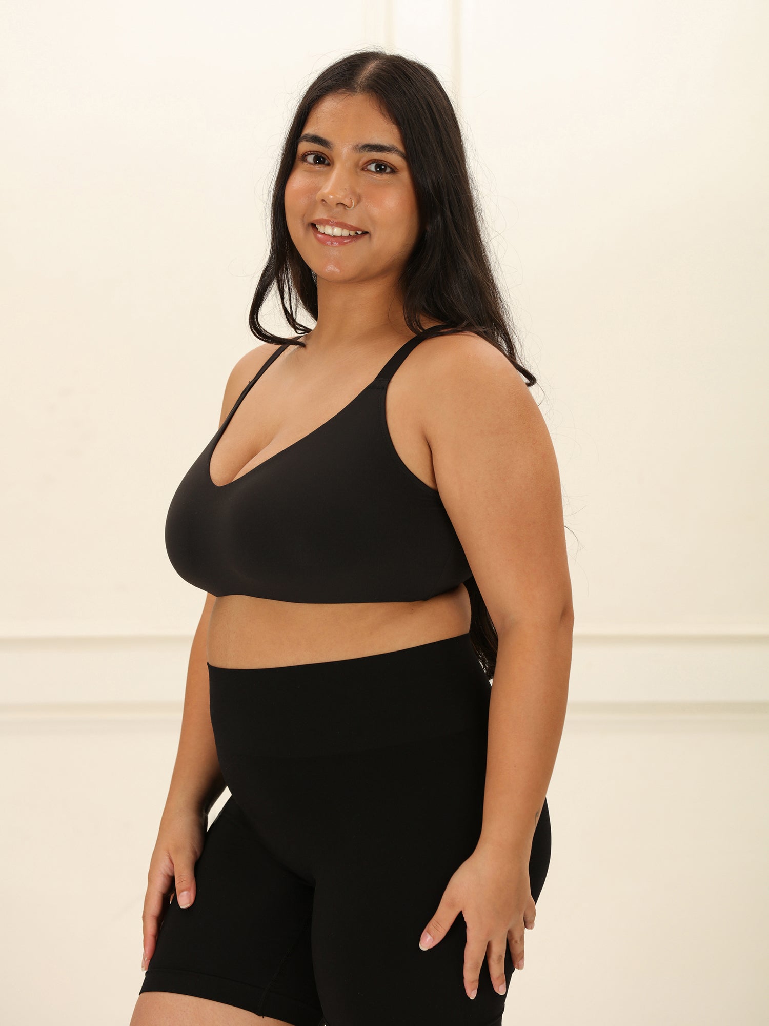 Crossover Bralette - Non-Padded Seamless Balconette Bra with V-Neck Design