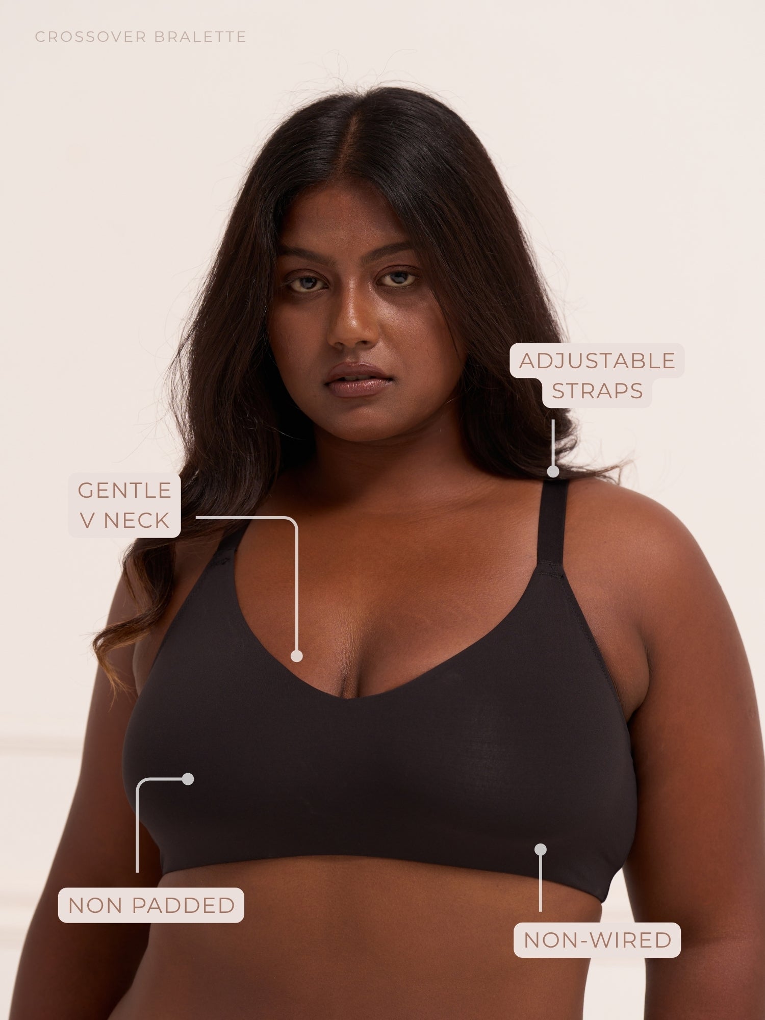 Crossover Bralette - Non-Padded Seamless Balconette Bra with V-Neck Design