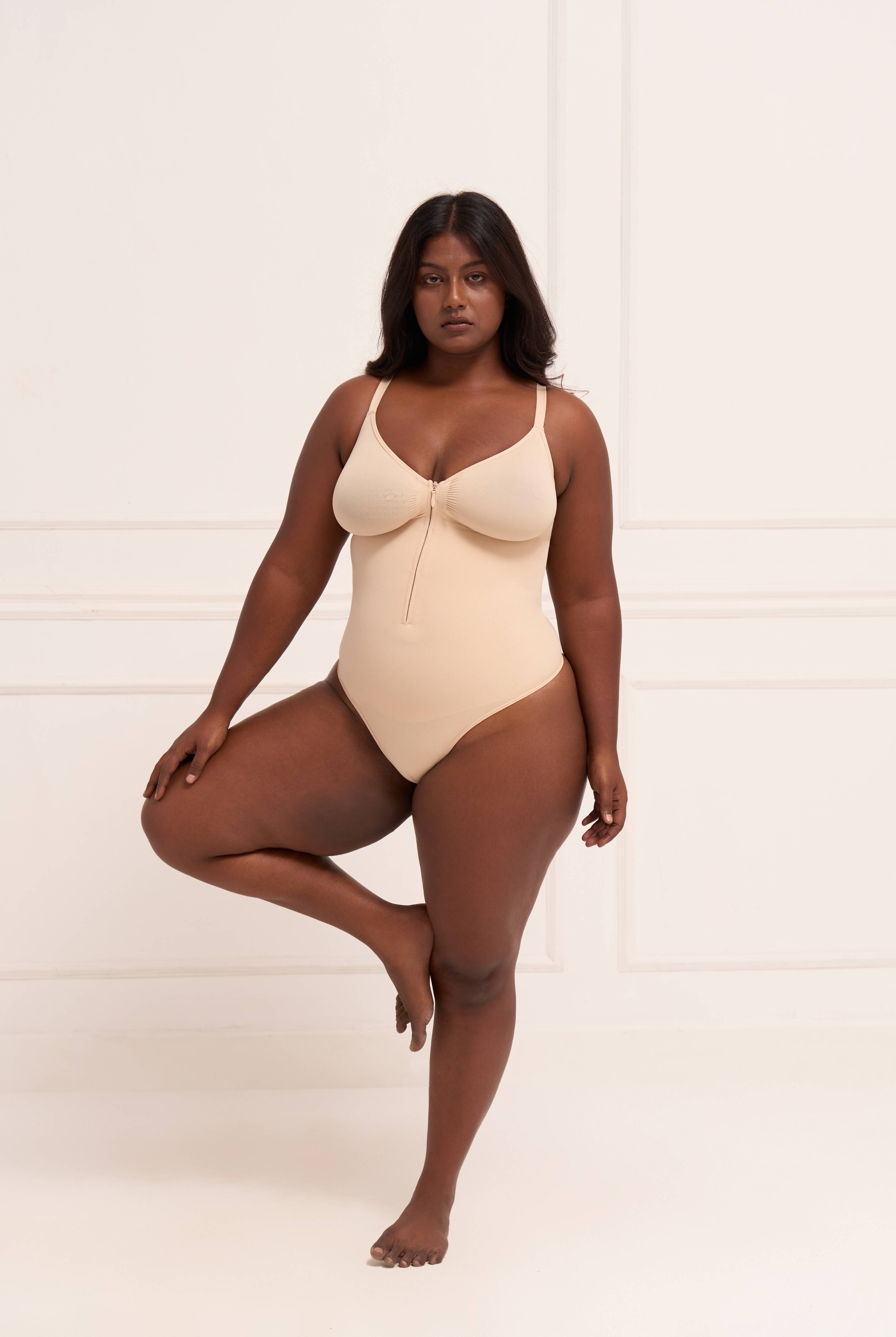 Front Zip Thong Bodysuit Bodysuit UNDERNEAT Beige S