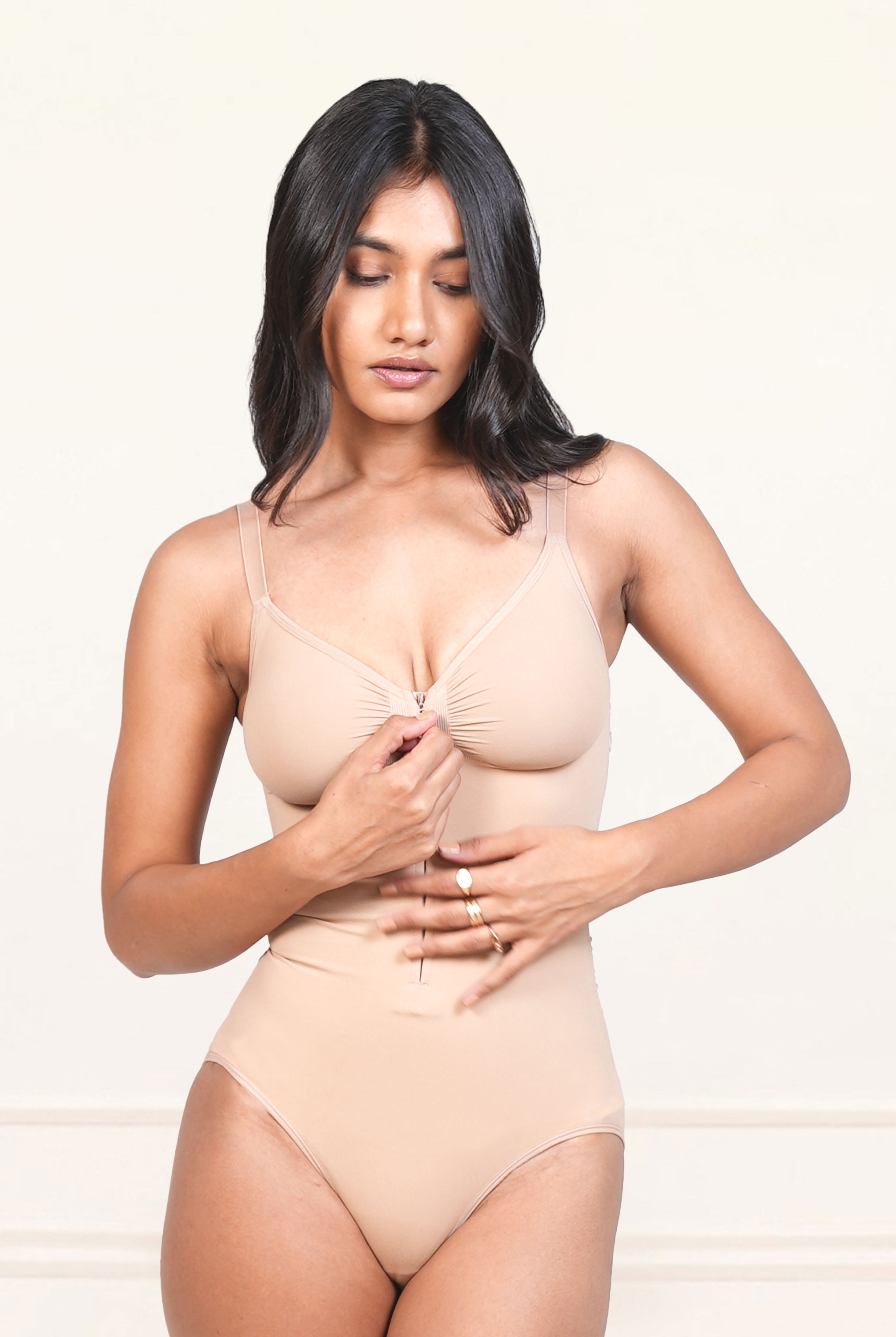 Front Zip Brief Bodysuit Bodysuit UNDERNEAT Beige S