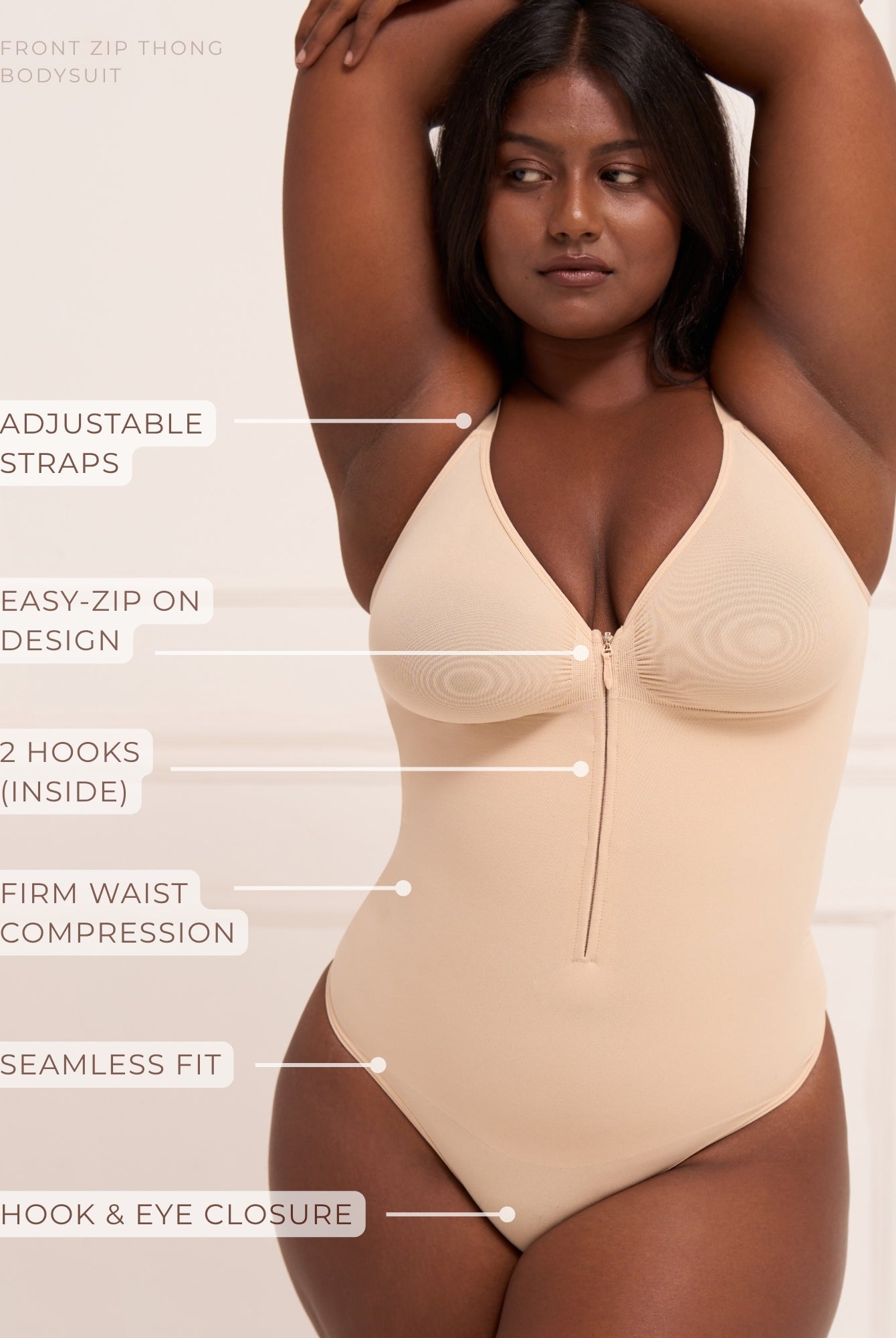 Front Zip Thong Bodysuit Bodysuit UNDERNEAT