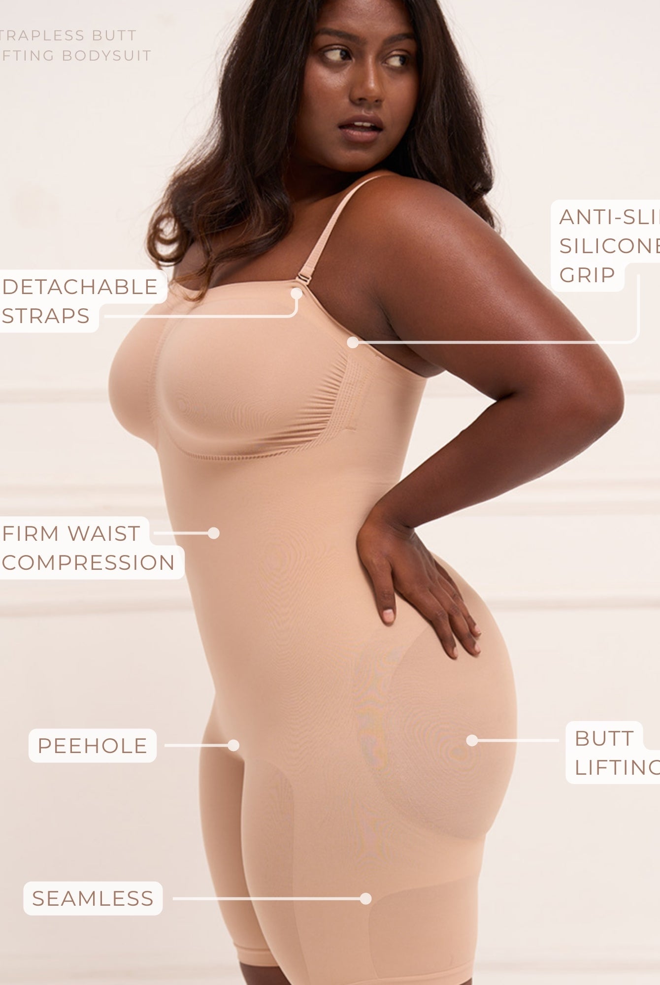 UNDERNEAT Strapless Butt Lifting Bodysuit features