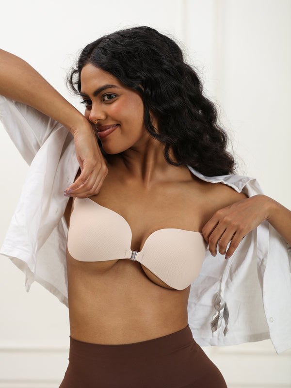 Adhesive Bra with Front Clip – Cotton, AirLock Glue, Extra Lift & Shape, Seamless Invisible Finish Bra UNDERNEAT