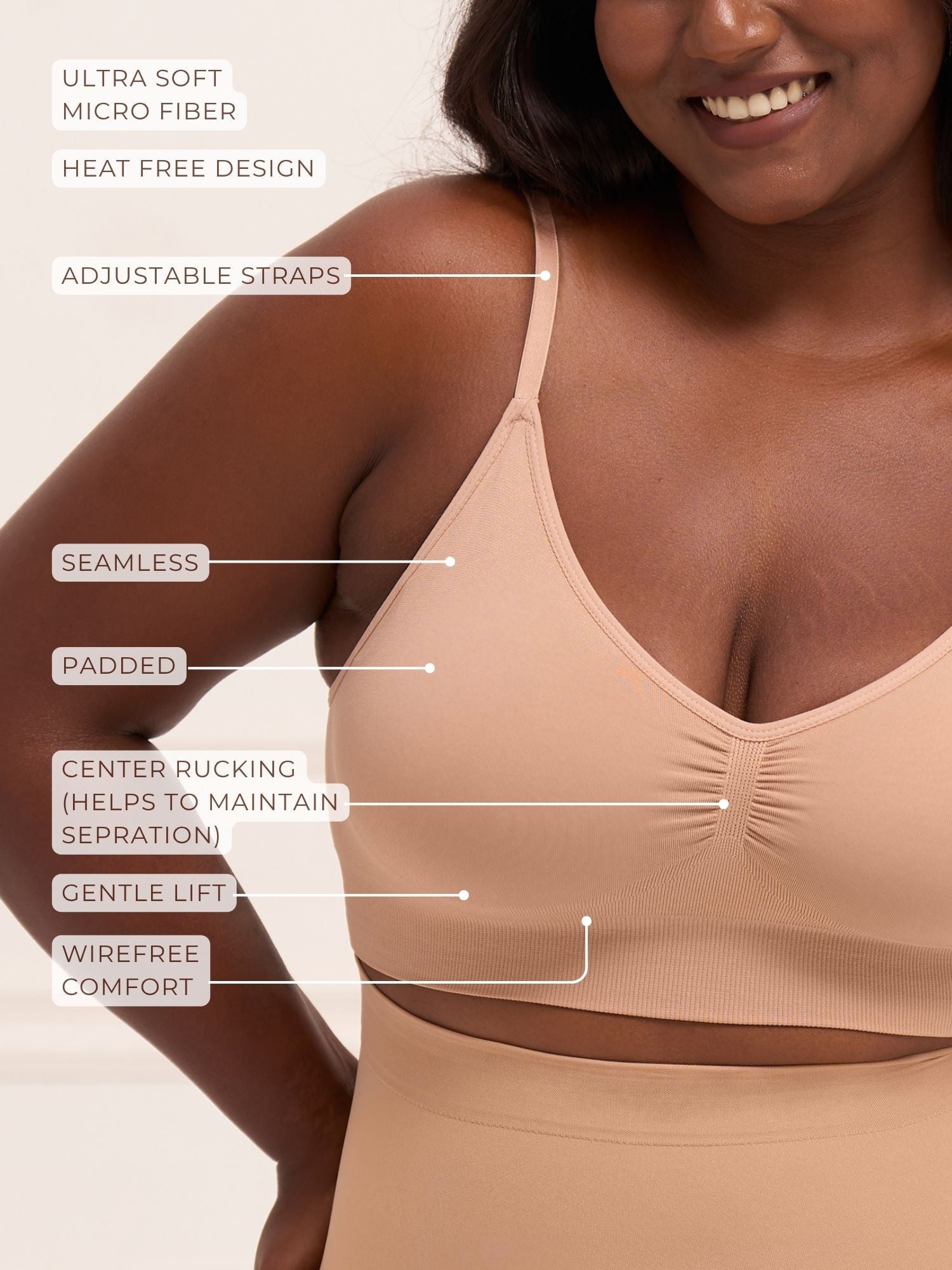 All Day Push Up Bra - Lightly Padded Full Coverage Wireless Bra with Adjustable Straps
