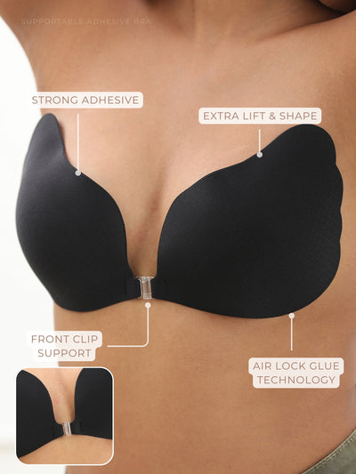 Adhesive Bra with Front Clip – Cotton, AirLock Glue, Extra Lift & Shape, Seamless Invisible Finish Bra UNDERNEAT