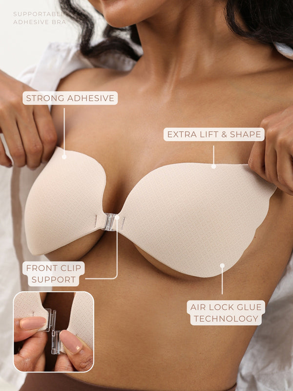Adhesive Bra with Front Clip – Cotton, AirLock Glue, Extra Lift & Shape, Seamless Invisible Finish Bra UNDERNEAT