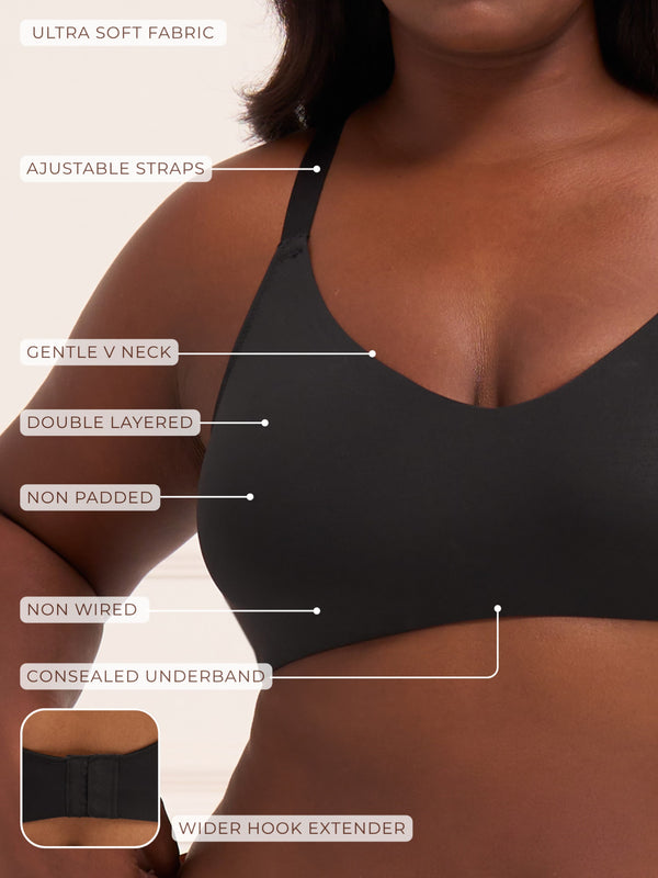 Crossover Bralette - Non-Padded Seamless Balconette Bra with V-Neck Design