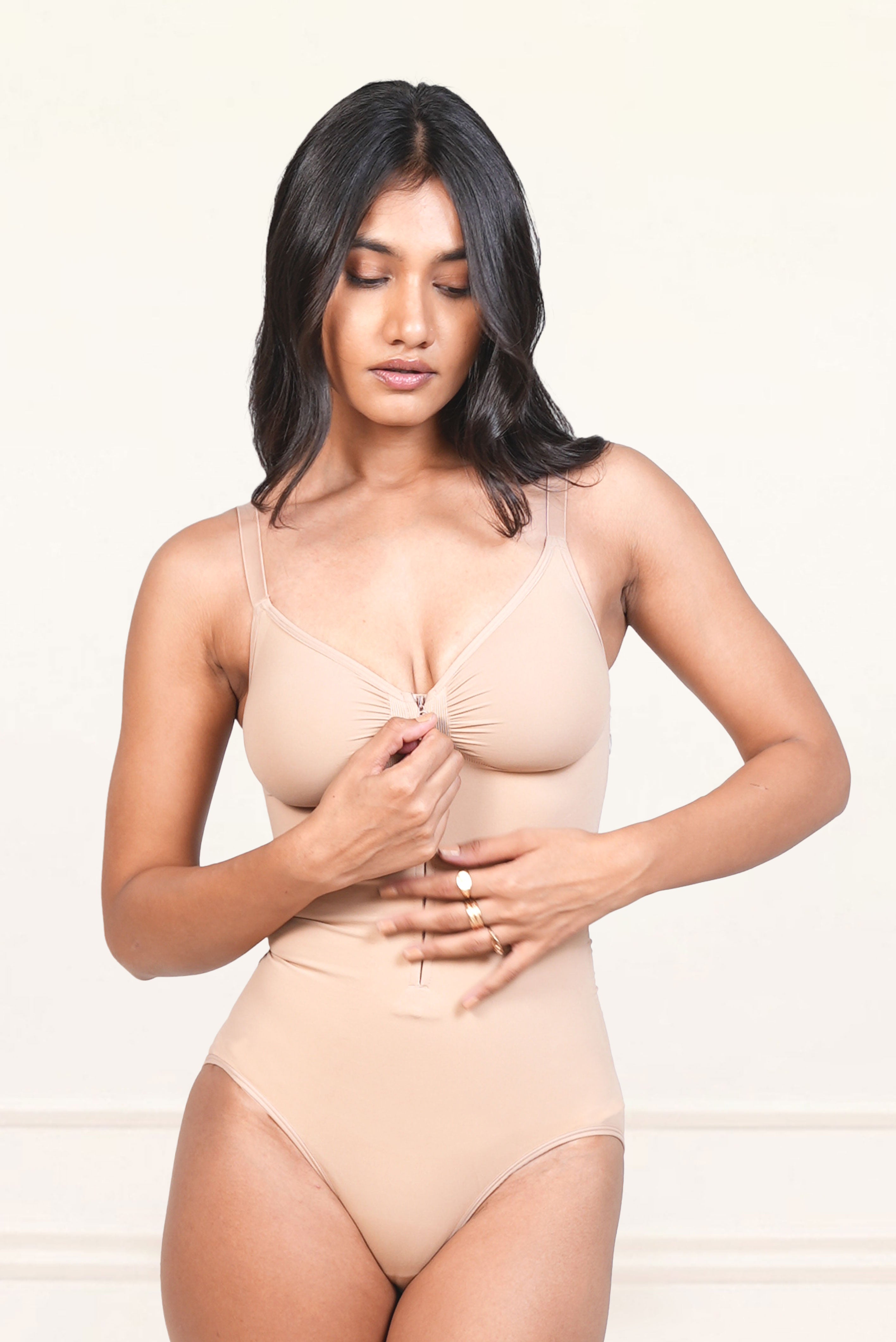Front Zip Brief Bodysuit Bodysuit UNDERNEAT Beige S
