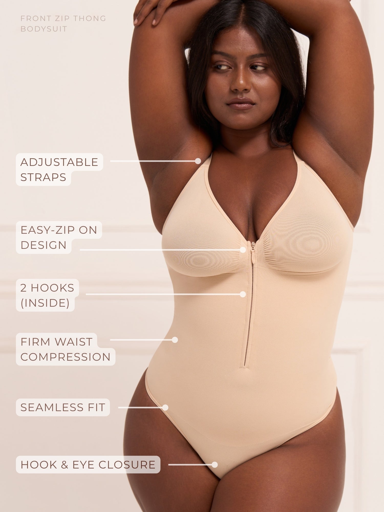 Front Zip Thong Bodysuit Bodysuit UNDERNEAT