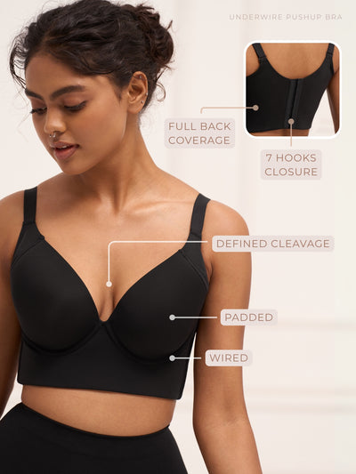 Underwire Push Up Bra - Padded Full Back Coverage Bra with 7-Hook Closure Bra UNDERNEAT