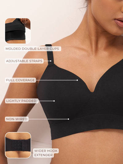 Wireless Support Bra - Non-Wired T-Shirt Bra with Full Coverage Support